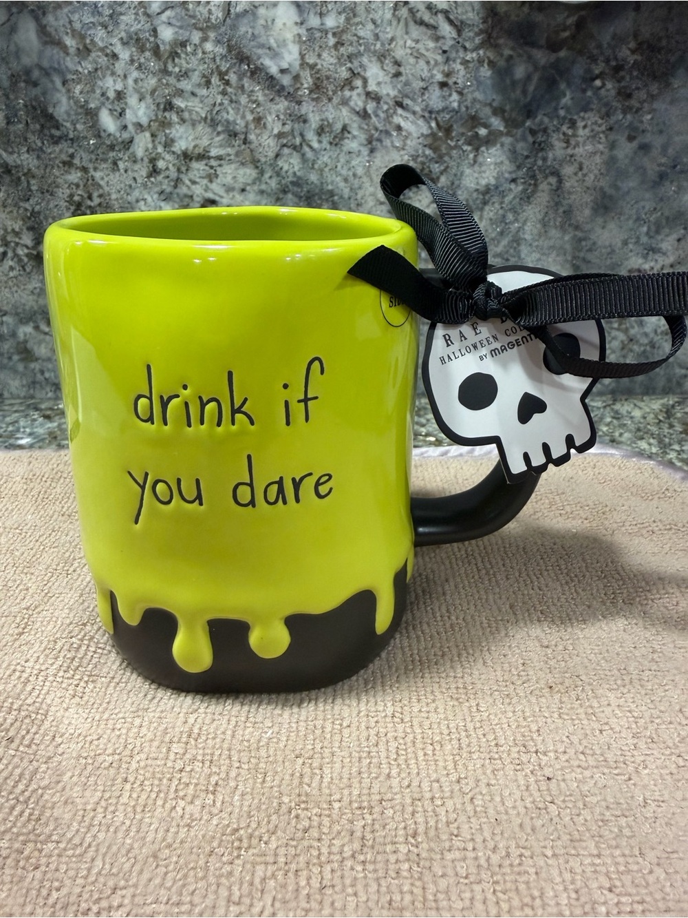 NWT Rae Dunn Drink If You Dare 16 oz Halloween Mug Skull Double-Sided